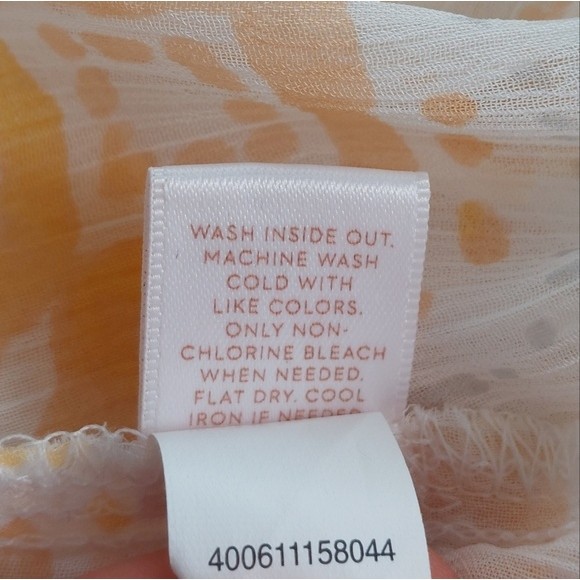 Lauren Conrad - Pintuck Peasant Boho Sheer Top Peach & White "Maribella Tile" - Picture 5 of 6